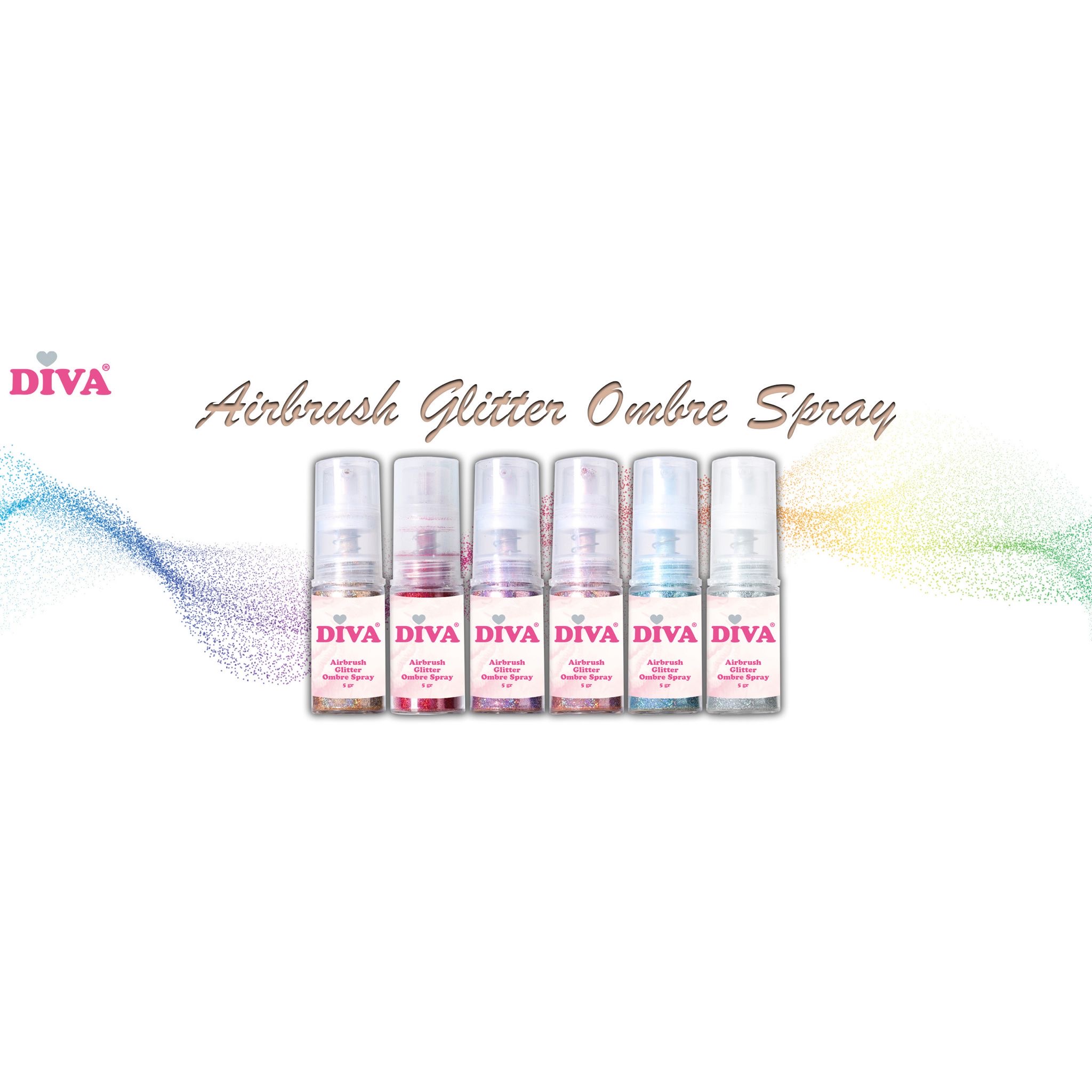 Diva Airbrush Glitterspray set 6 stuks-Set 1